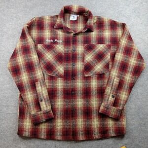 Ipaka Power Shirt Mens Large Red Beige Wool Blend Plaid Flannel Button Up